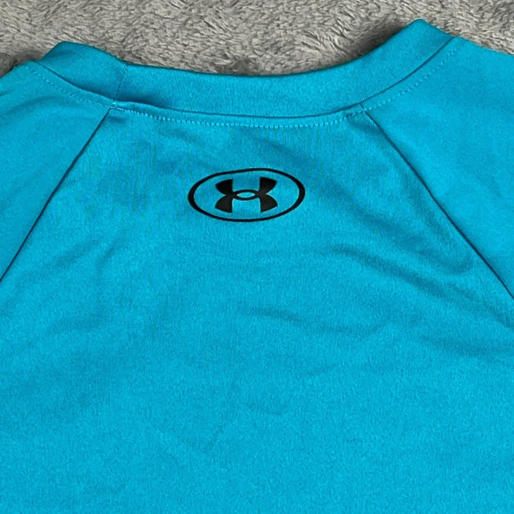 Under Armour Tech Shirt Youth Small Bright Blue Big Logo Loose Fit Performance